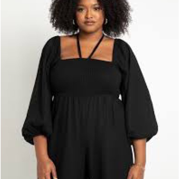 Eloquii black smocked bodice jumpsuit - Picture 3 of 3